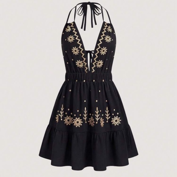 SHEIN Dresses & Skirts - Black Embroidered Halter Summer Dress